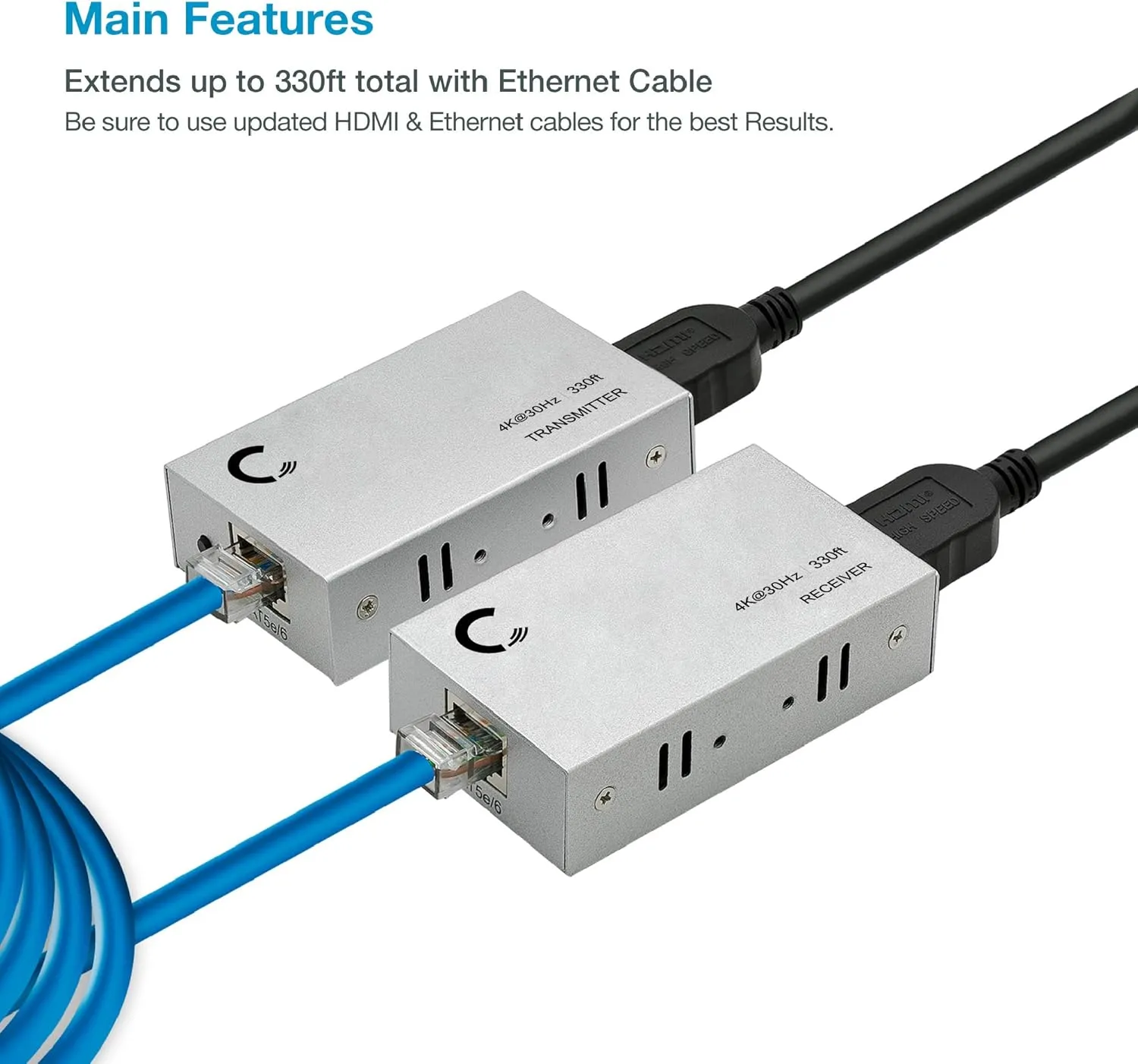 | 4K 330ft HDMI Extender Over Cat5e / Cat6 / Cat7 Ethernet Cable, 1080p, 3D