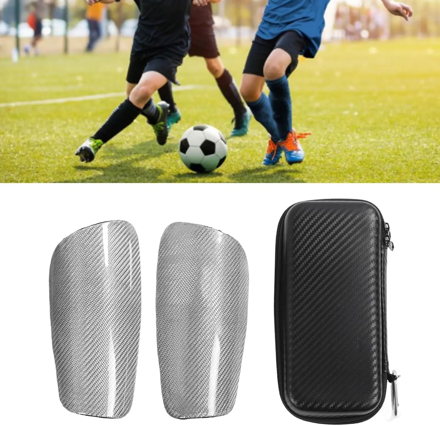 1 Pair Lightweight Carbon Fiber Soccer Shin Guards with Storage Bag, Kids Protective Gear for Football Games & Club Training