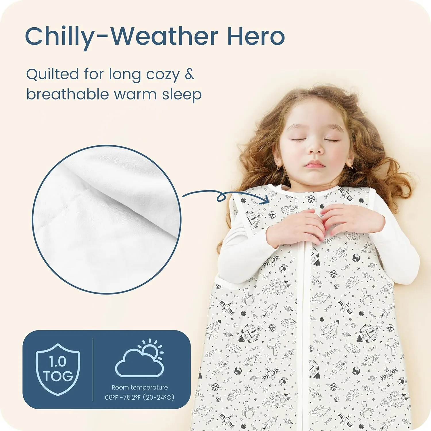 1.0 TOG Baby Sleep Sack 15-18-24 Months, Quilted Wearable Blanket Baby Sleeping Bag with 2-way Safe Zipper, Ultra Soft All Season Sleep Sack, 1 Pack(Space Odyssey)