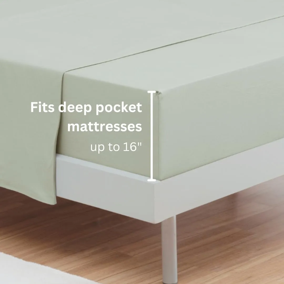 100% Cotton Fitted Sheet Only - Deep Pocket up to 16inch - All-Around Elastic - T-Shirt Fabric Jersey Knit - Extra Soft - Easy Fit - All Season - Comfy (Mineral Green, Twin XL)