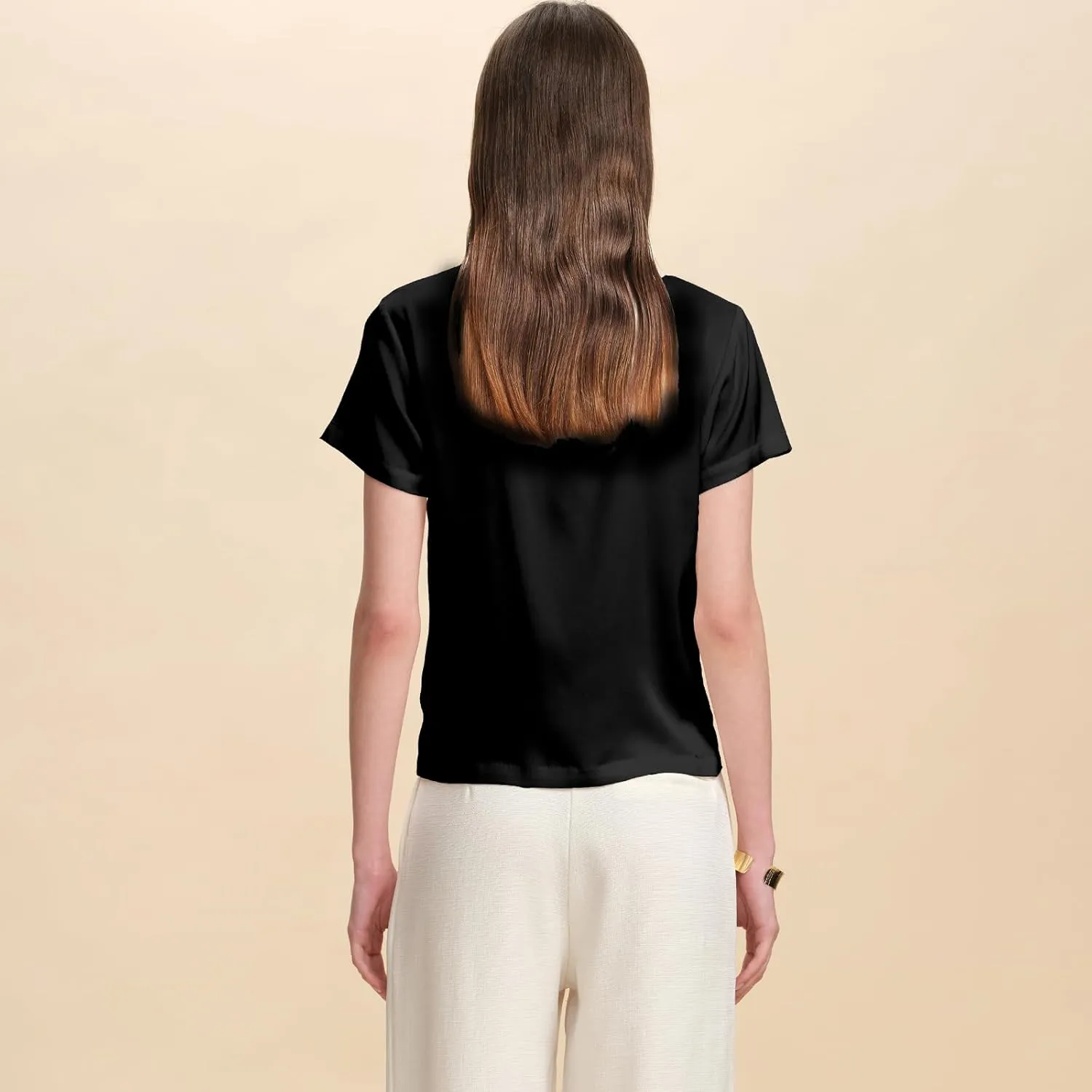 100% Silk T-Shirts for Women Pure Silk Basic Tee Shirt Crewneck Short Sleeve Tops Summer Fall Casual Dressy Tshirts