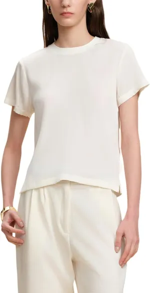 100% Silk T-Shirts for Women Pure Silk Basic Tee Shirt Crewneck Short Sleeve Tops Summer Fall Casual Dressy Tshirts