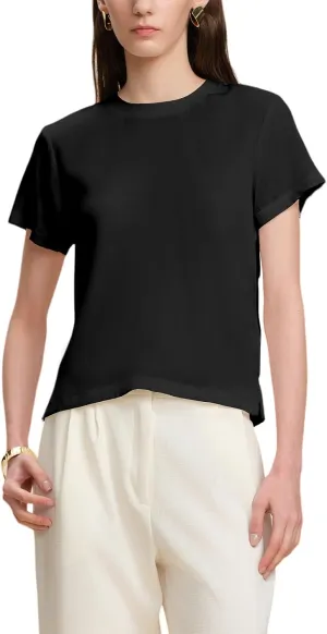 100% Silk T-Shirts for Women Pure Silk Basic Tee Shirt Crewneck Short Sleeve Tops Summer Fall Casual Dressy Tshirts