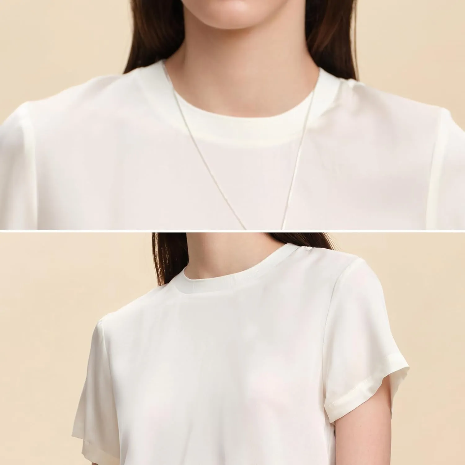 100% Silk T-Shirts for Women Pure Silk Basic Tee Shirt Crewneck Short Sleeve Tops Summer Fall Casual Dressy Tshirts