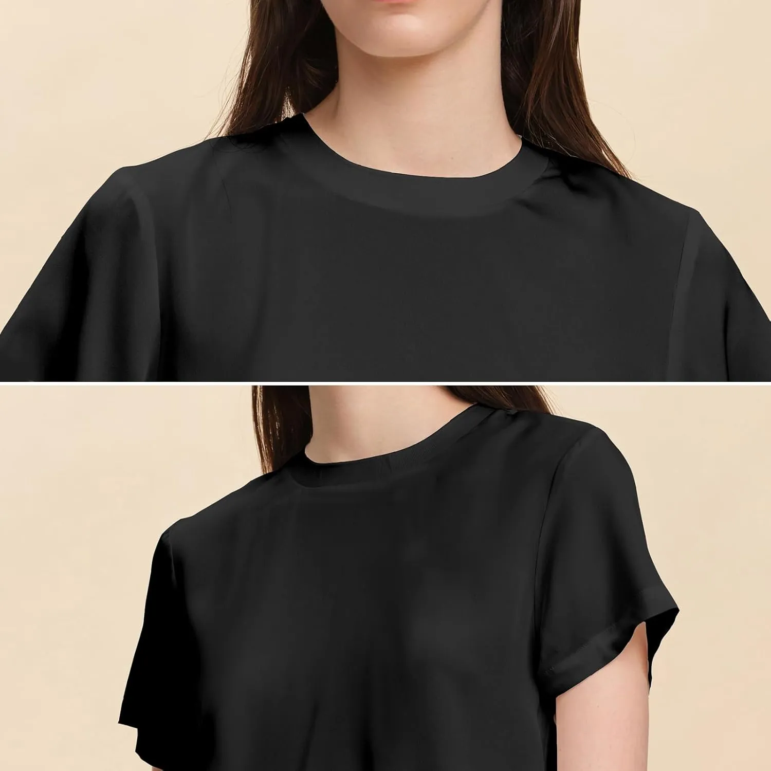 100% Silk T-Shirts for Women Pure Silk Basic Tee Shirt Crewneck Short Sleeve Tops Summer Fall Casual Dressy Tshirts