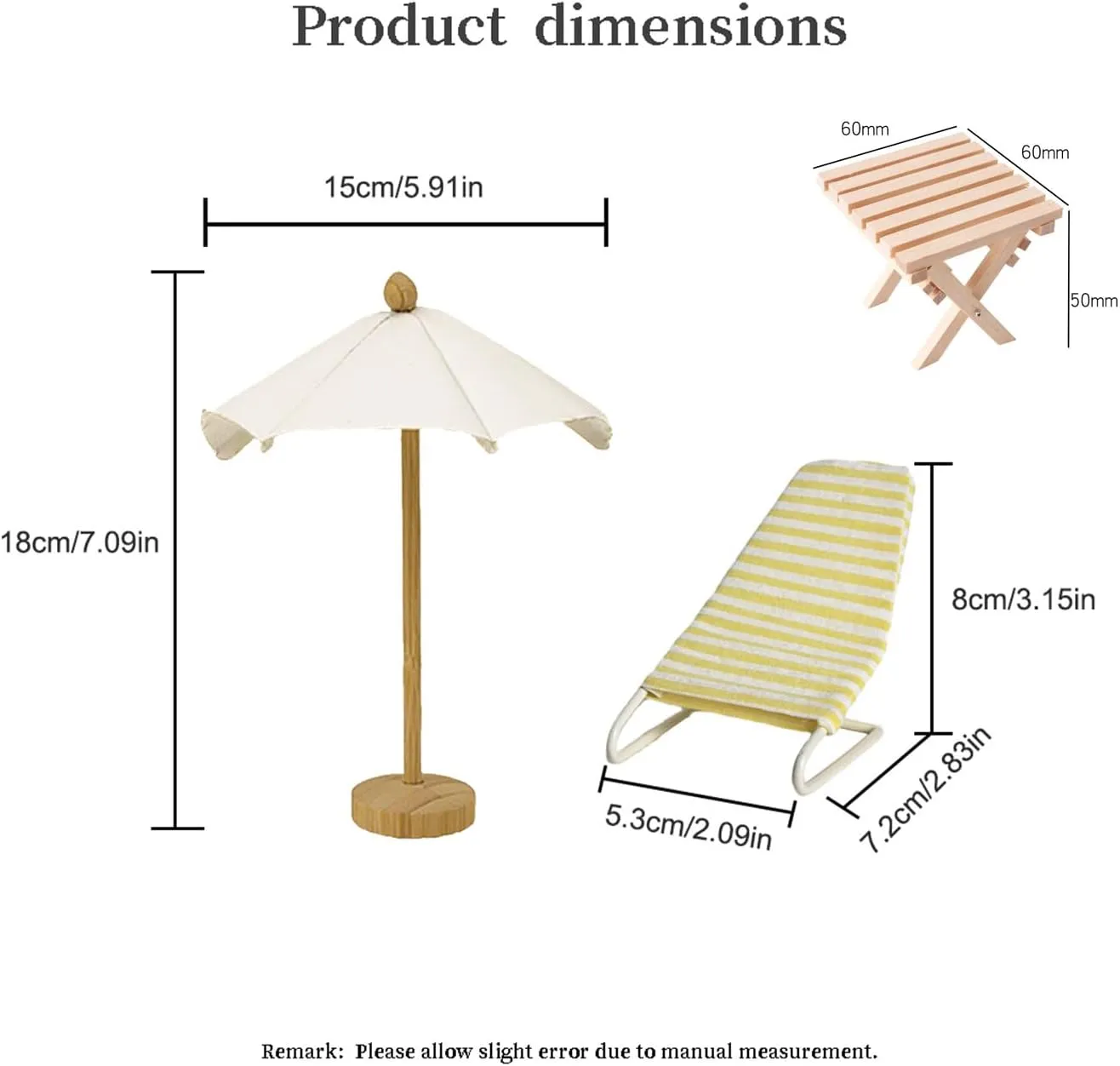 1:12 Miniature Dollhouse Beach Accessories Set with Metal Beach Recliner, Wooden Sun Umbrella and Folding Table, Dollhouse Furniture Decoration for Beach, Outdoor(Pink   Green)