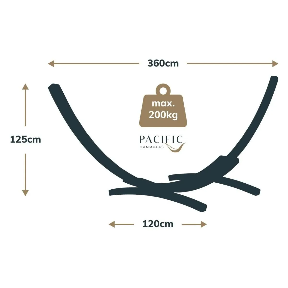 12ft Natural Wooden Arc Hammock Stand & Resort Polyester Rope Hammock