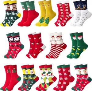 14 Pairs Women's Christmas Socks,Novelty Colorful Patterns Socks,Xmas Cotton Socks for Girls,Holiday Gifts,Home Sleeping