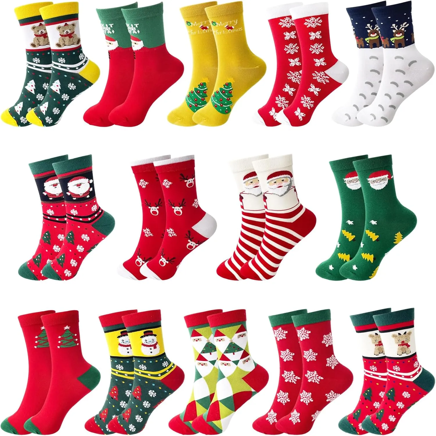 14 Pairs Women's Christmas Socks,Novelty Colorful Patterns Socks,Xmas Cotton Socks for Girls,Holiday Gifts,Home Sleeping