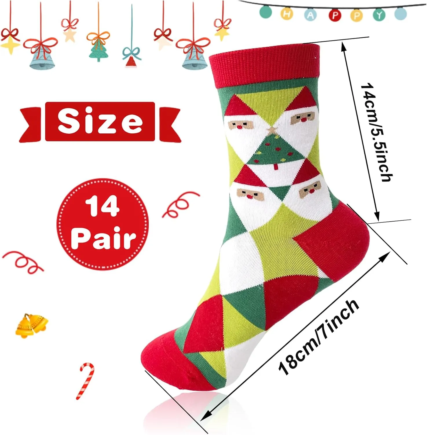 14 Pairs Women's Christmas Socks,Novelty Colorful Patterns Socks,Xmas Cotton Socks for Girls,Holiday Gifts,Home Sleeping