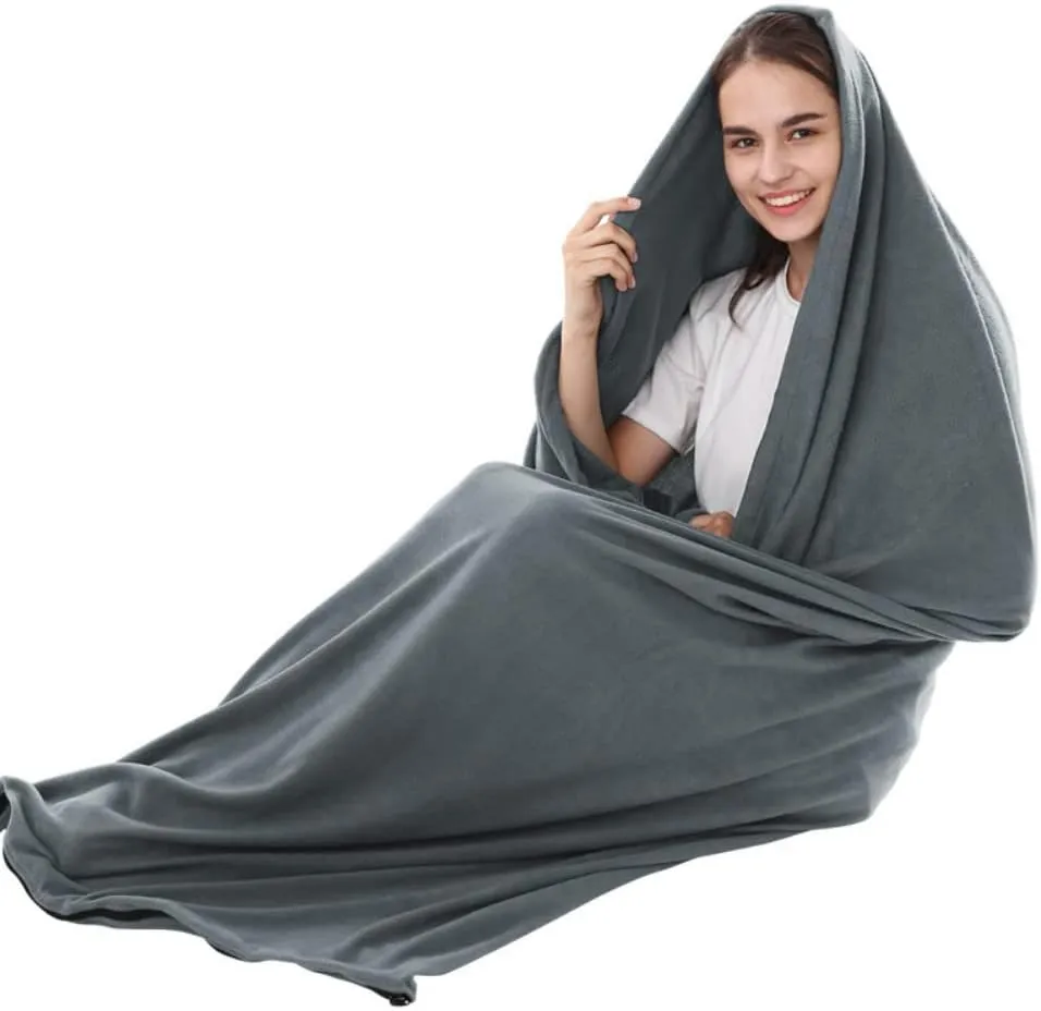 180x82cm Sleeping Bag Liner - Sleeping Bag Liner with Drawstring Hood Cold Weather Camping Blanket Sleeping Sack for Camping Bed Travel Gear