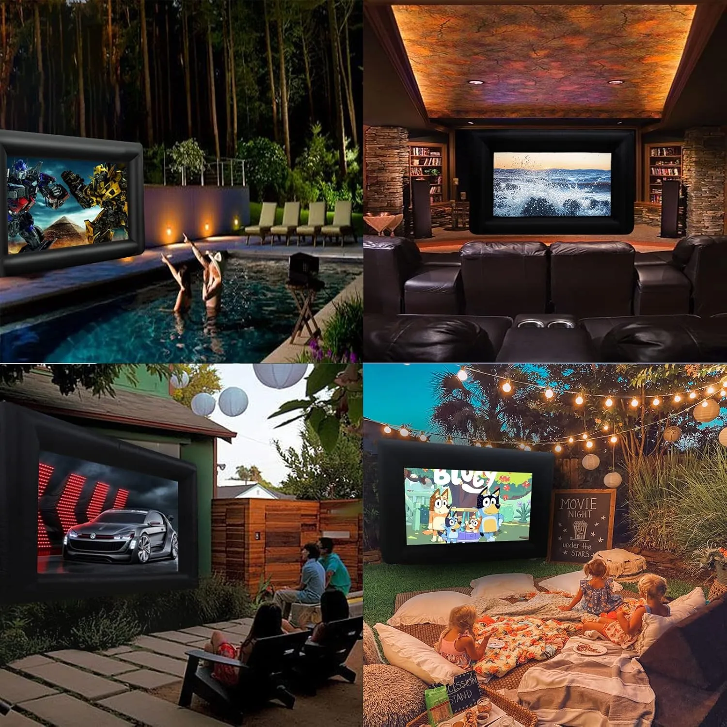 19ft Inflatable Movie Projector Screen, Outdoor Projector Screen, Front/Rear Projection, Including Blower, Pedestal, Straps and Storage Bag