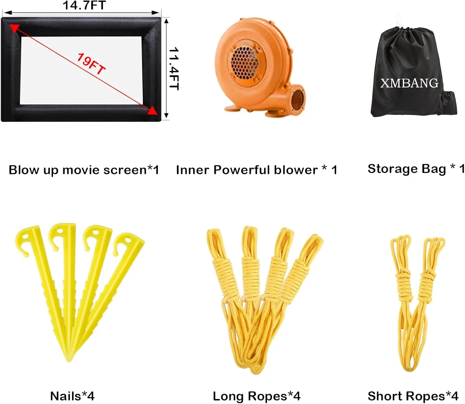 19ft Inflatable Movie Projector Screen, Outdoor Projector Screen, Front/Rear Projection, Including Blower, Pedestal, Straps and Storage Bag