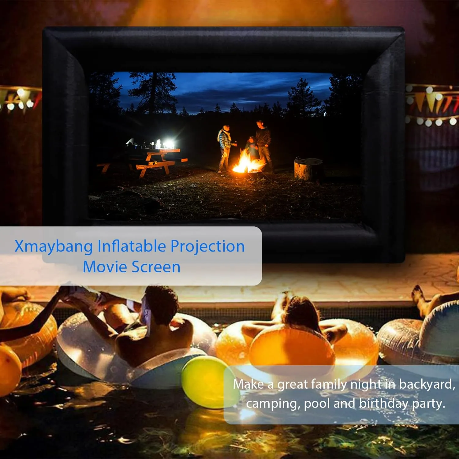 19ft Inflatable Movie Projector Screen, Outdoor Projector Screen, Front/Rear Projection, Including Blower, Pedestal, Straps and Storage Bag