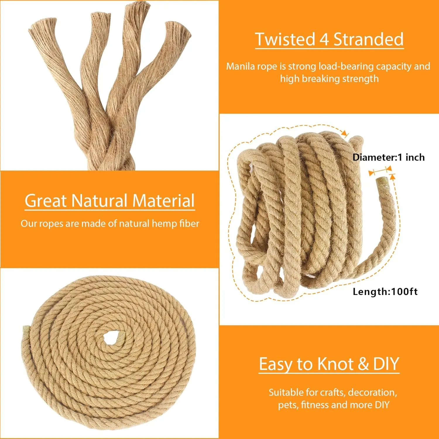 1" X 100' Treated Manila Rope Boat Docks Tree Farm Dock Deck