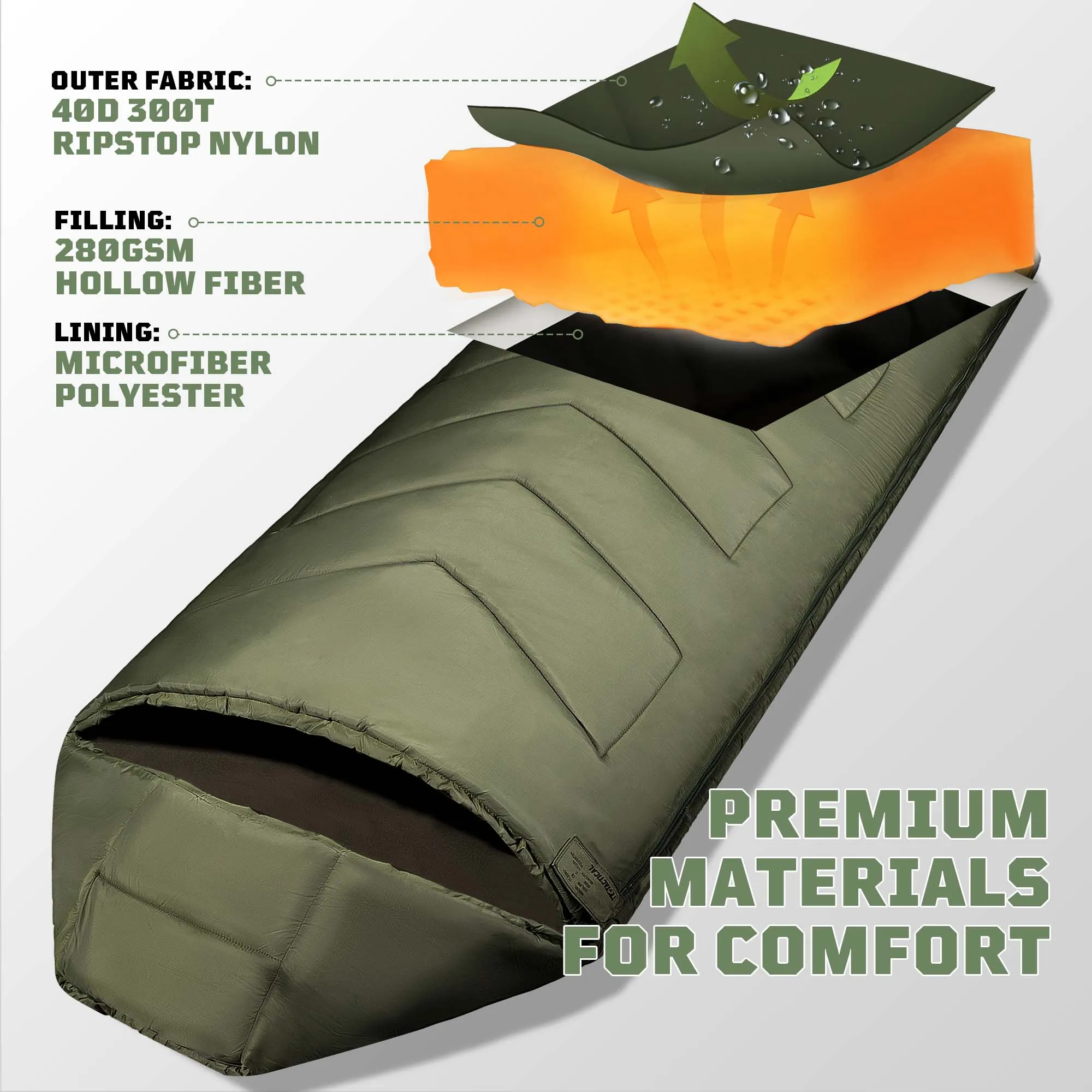1TG Ultralight Camping Warm Cold Weather Sleeping Bag, 34-43℉ All Season