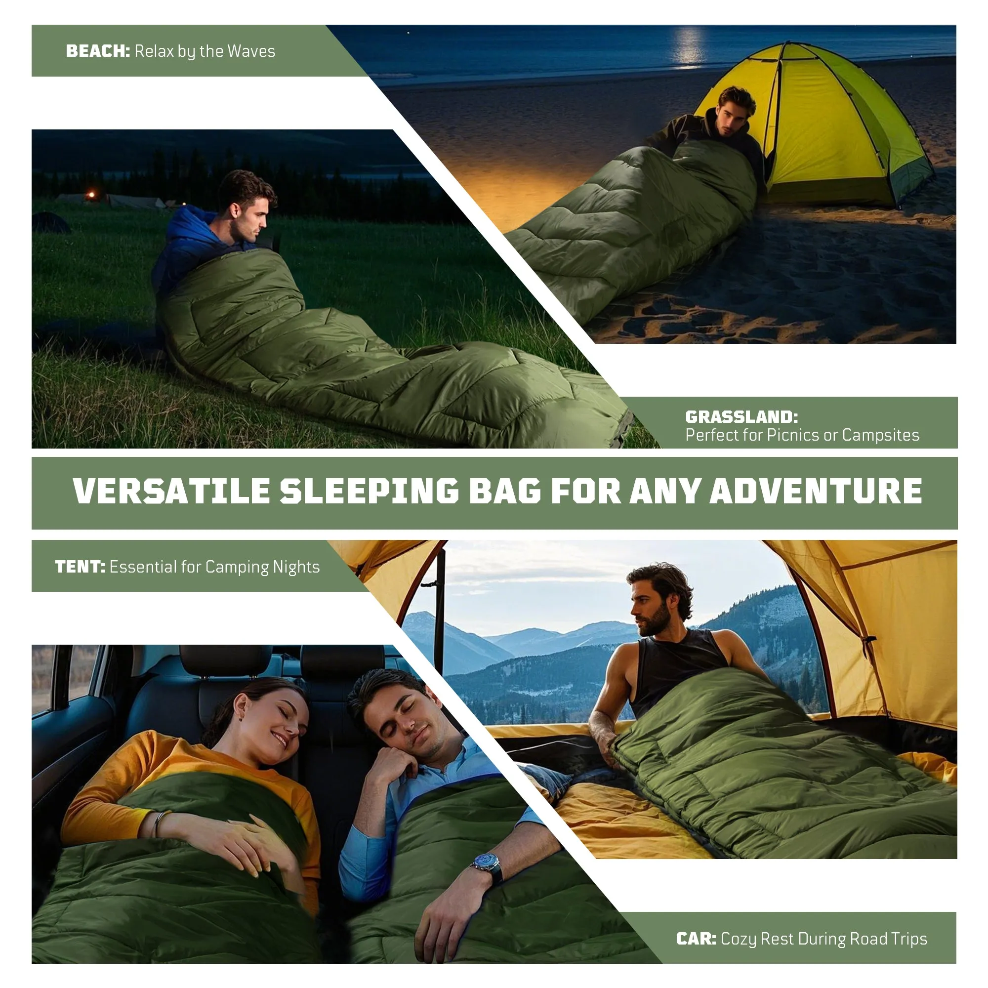 1TG Ultralight Camping Warm Cold Weather Sleeping Bag, 34-43℉ All Season