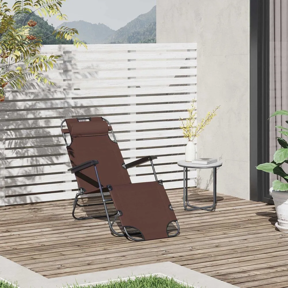 2 in 1 Sun Lounger Folding Reclining Chair Camping Adjustable Back & Pillow