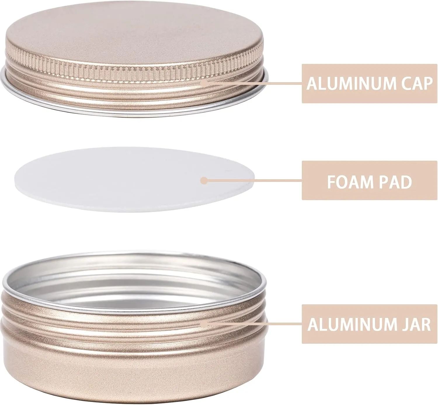 2 oz / 60ml Screw Top Aluminum Tin Jar with Screw Lid and Blank Labels - Pack of 23 (Champagne)