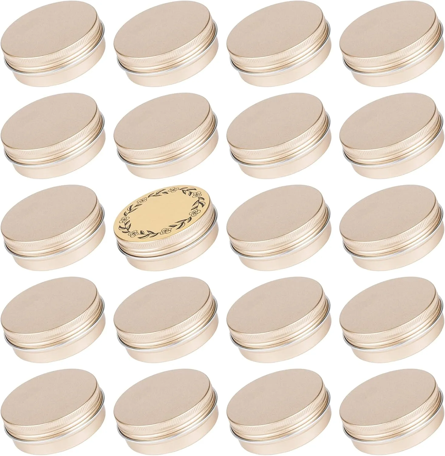 2 oz / 60ml Screw Top Aluminum Tin Jar with Screw Lid and Blank Labels - Pack of 23 (Champagne)