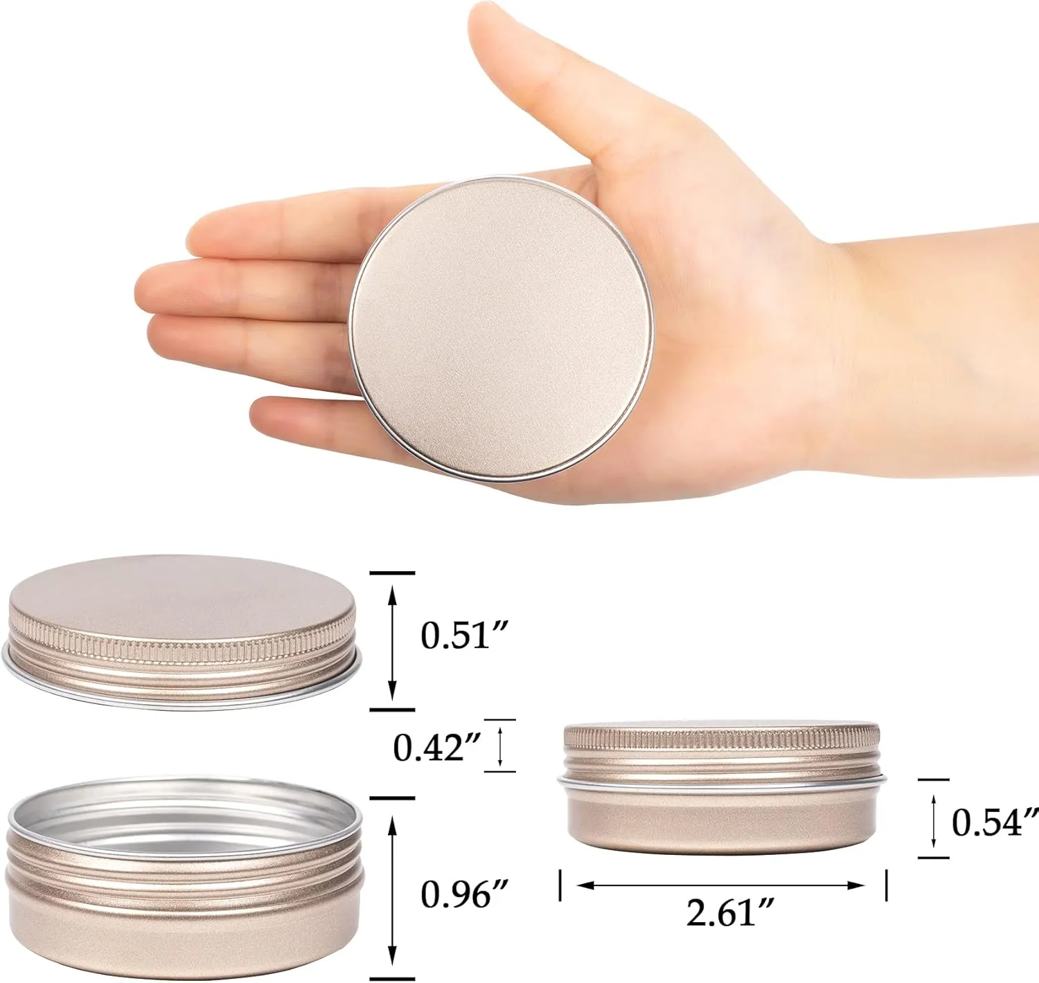 2 oz / 60ml Screw Top Aluminum Tin Jar with Screw Lid and Blank Labels - Pack of 23 (Champagne)