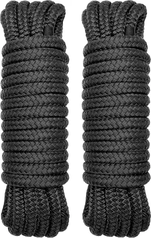 2 Pack 1/2" x 25' Boat Dock Lines - Marine Grade Nylon Boat Rope with 12" Loop for Docking and Mooring - Double Braided Boat Lines, High Strength, Easy Handling, Fray Resistant - Black