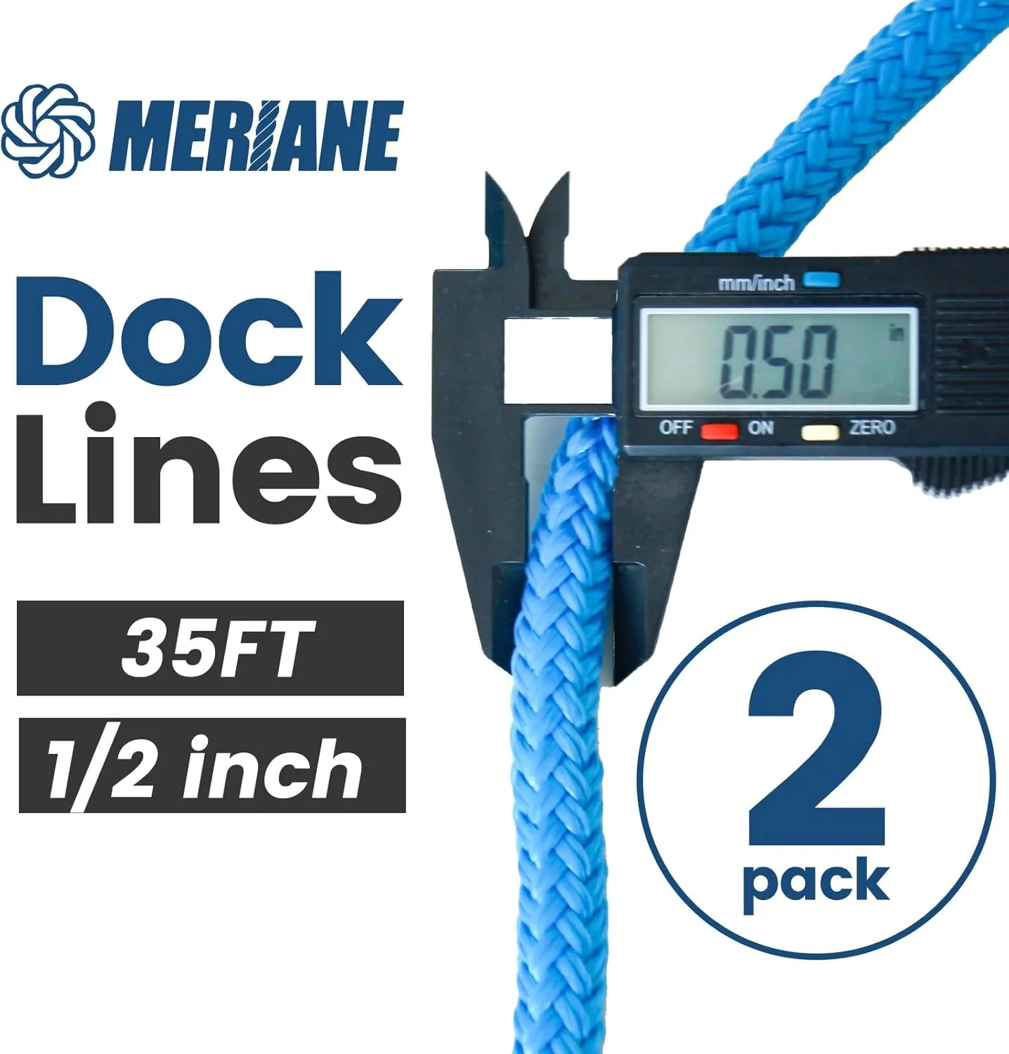 2 Pack Blue Boat Dock Lines Ropes, Marine-Grade Premium Double Braided Nylon Boat Lines, Boat Ropes with 12" Eyelet for Boat & Pontoon 1/2"/5/8" 25ft/35ft