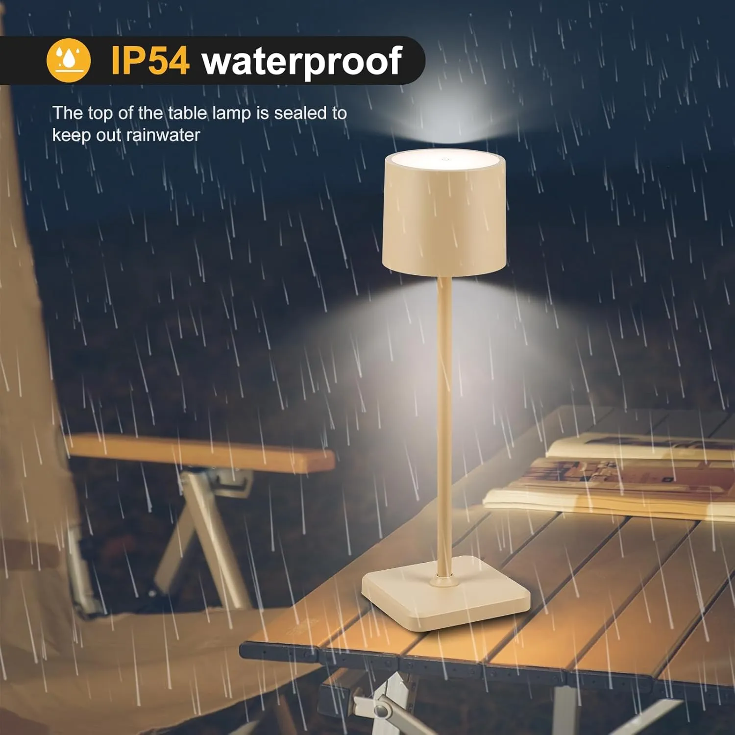 2 Pack Cordless Table Lamp Rechargeable, Wireless Charging LED Table Lamp, IP54 Waterproof Aluminum Bedside Light, Touch Control, Suitable for Indoor and Outdoor Use, Sand