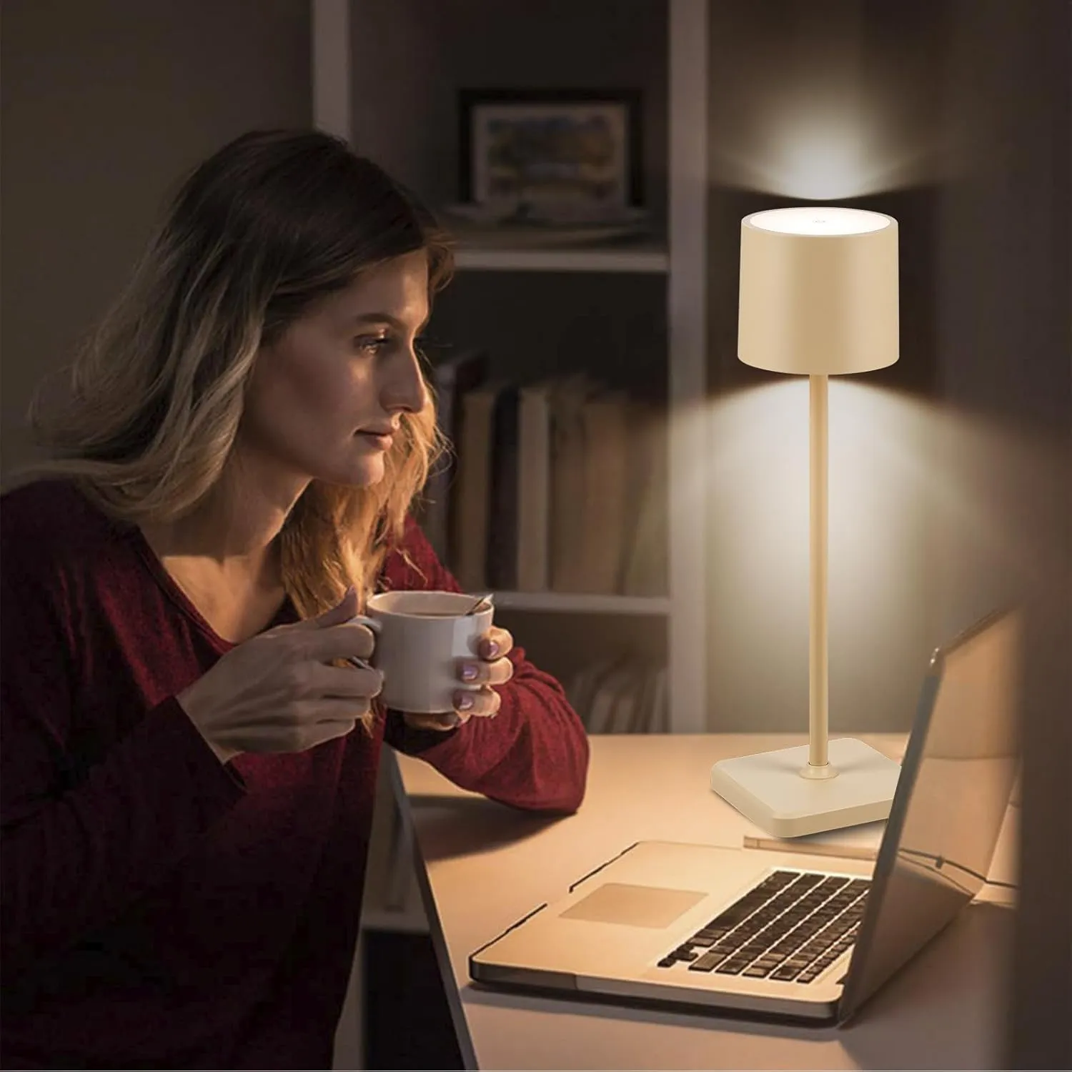 2 Pack Cordless Table Lamp Rechargeable, Wireless Charging LED Table Lamp, IP54 Waterproof Aluminum Bedside Light, Touch Control, Suitable for Indoor and Outdoor Use, Sand