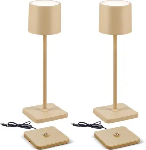 2 Pack Cordless Table Lamp Rechargeable, Wireless Charging LED Table Lamp, IP54 Waterproof Aluminum Bedside Light, Touch Control, Suitable for Indoor and Outdoor Use, Sand
