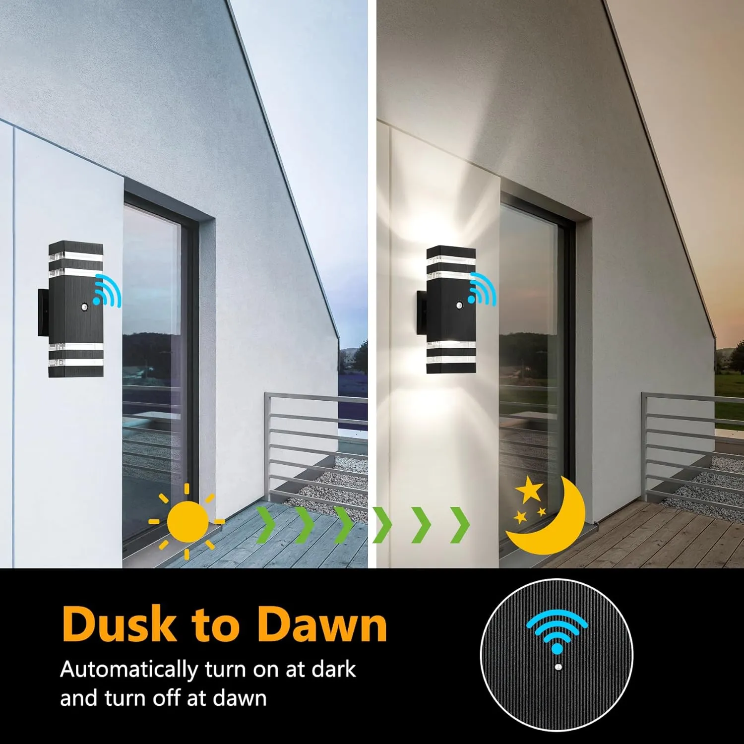 2-Pack Dusk-to-Dawn Outdoor Wall Lights – 2-Layer, 1200 LM, 14W, 3000K Warm White – IP65 Waterproof – Aluminum Outdoor Lights for House, Porch, Hallway, Patio, and Garage
