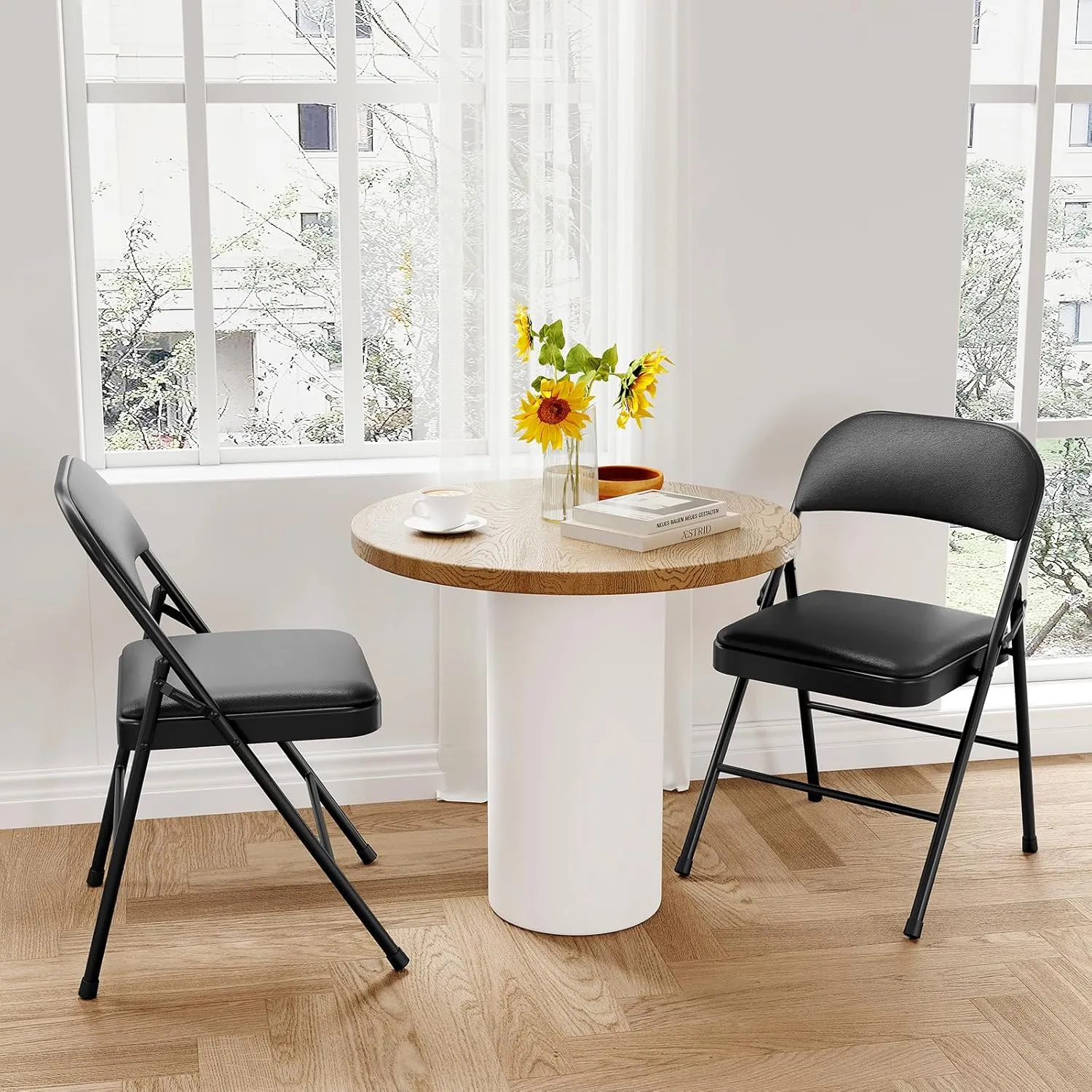 2 Pack Folding Chairs with Padded Cushions, Padded Foldable Chair Hold Up to 350 Pounds, Portable Black Folding Chair Suitable for Dining Room, Home Office, Indoor and Outdoor Events