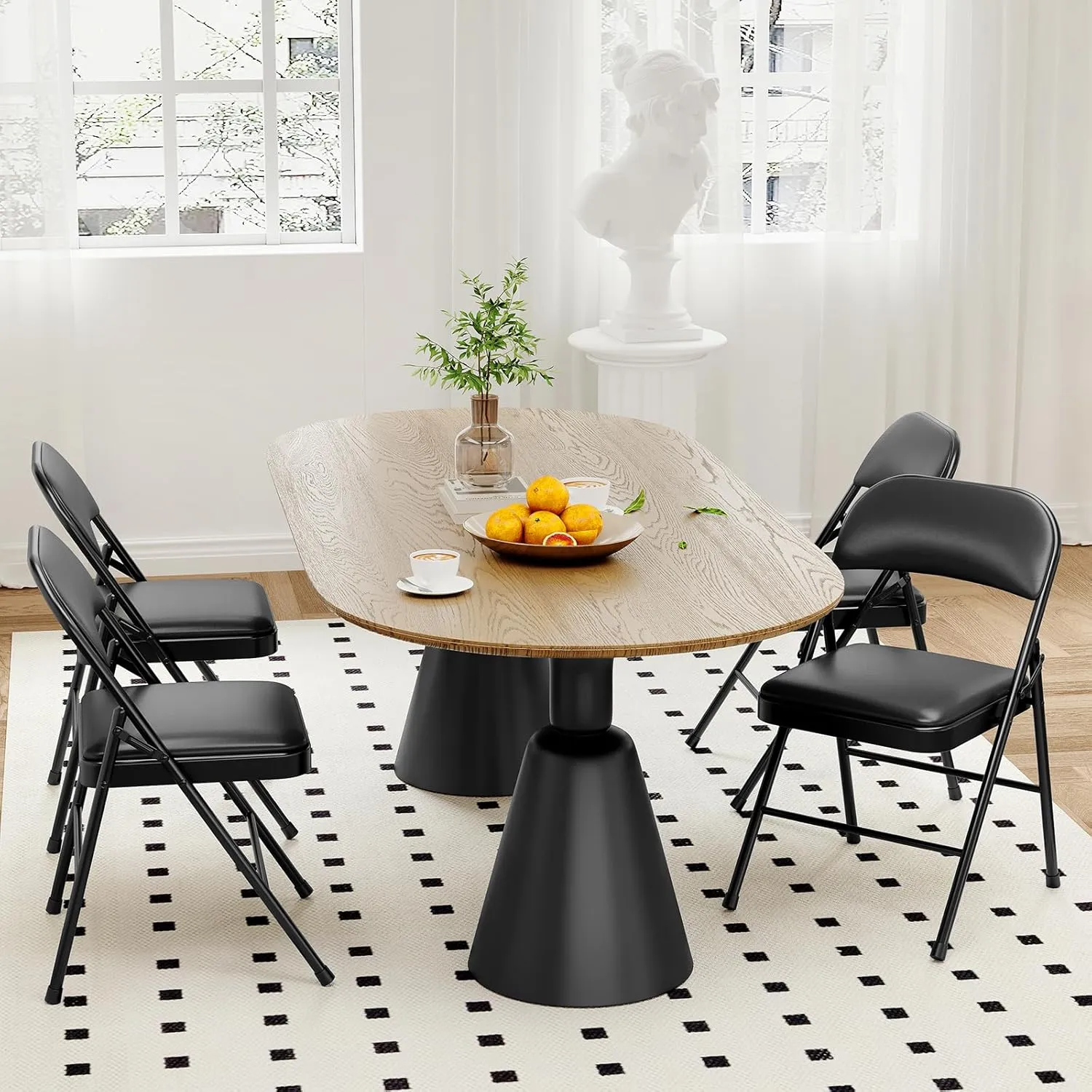2 Pack Folding Chairs with Padded Cushions, Padded Foldable Chair Hold Up to 350 Pounds, Portable Black Folding Chair Suitable for Dining Room, Home Office, Indoor and Outdoor Events
