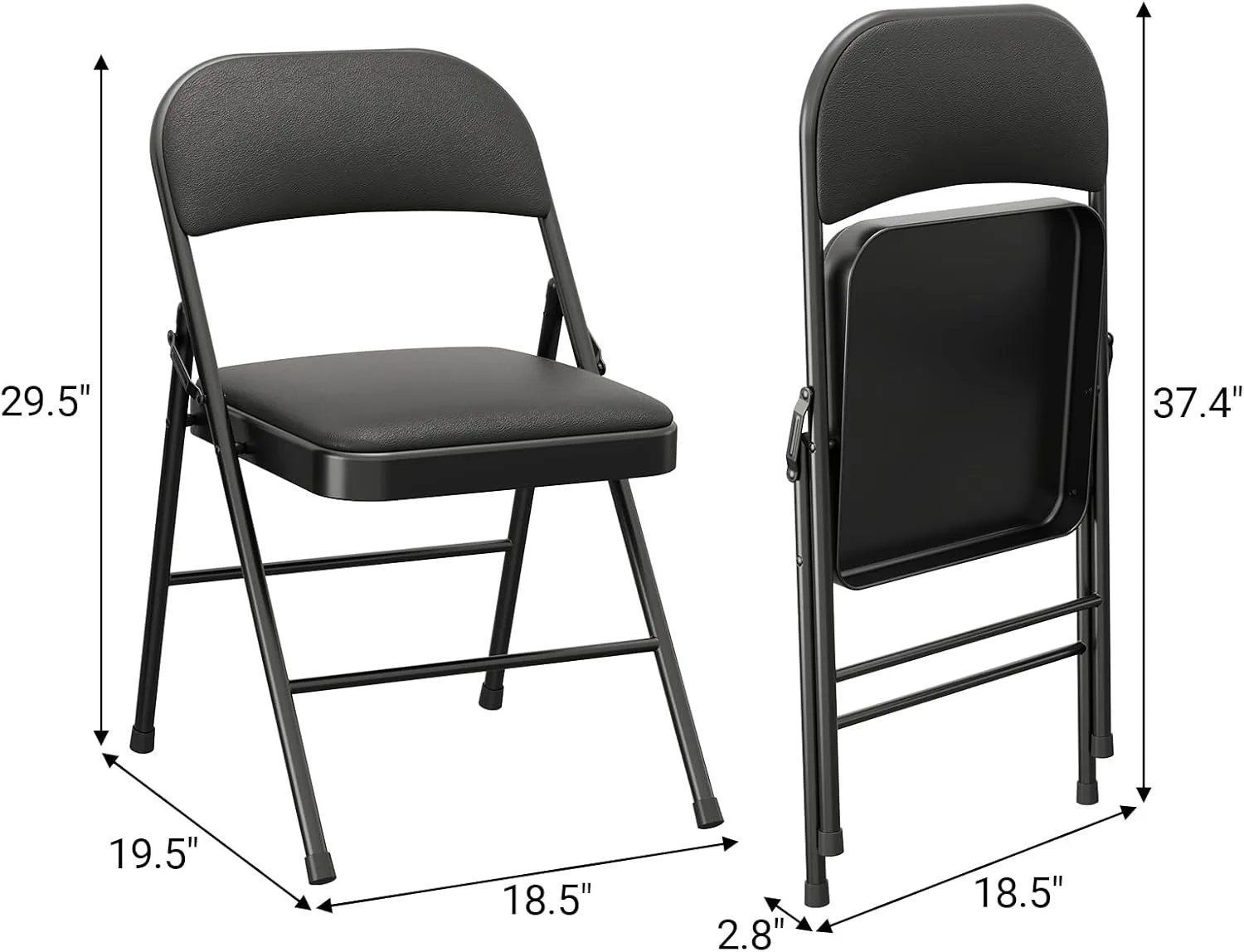 2 Pack Folding Chairs with Padded Cushions, Padded Foldable Chair Hold Up to 350 Pounds, Portable Black Folding Chair Suitable for Dining Room, Home Office, Indoor and Outdoor Events