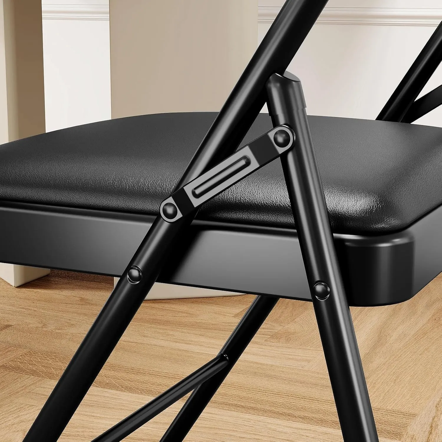 2 Pack Folding Chairs with Padded Cushions, Padded Foldable Chair Hold Up to 350 Pounds, Portable Black Folding Chair Suitable for Dining Room, Home Office, Indoor and Outdoor Events