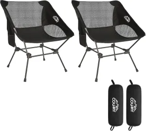 2 Pack Portable Camping Chair,Ultralight Compact Folding Chairs Aluminum Alloy Outdoor Lawn Chair with Side Pockets for Camping Hiking Fishing,Support up to 330lbs(Black)