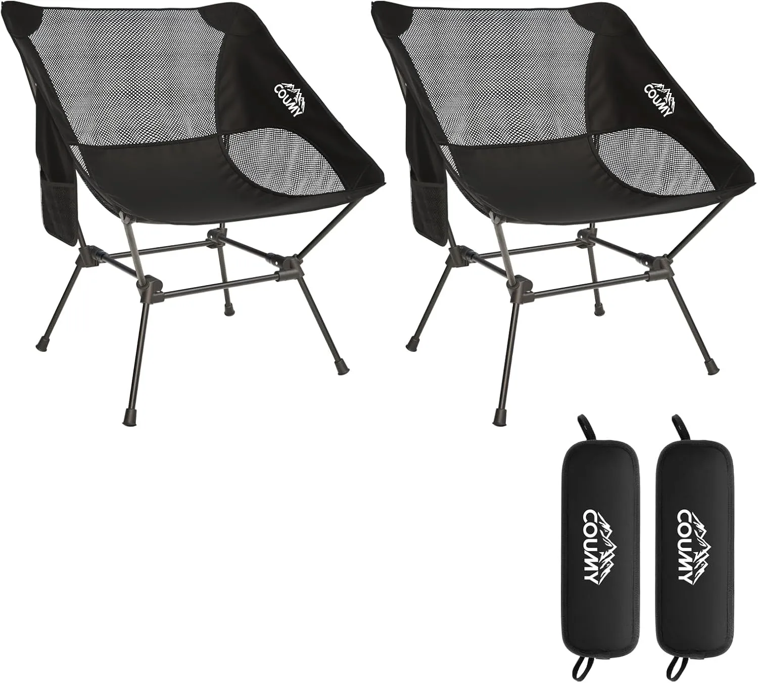2 Pack Portable Camping Chair,Ultralight Compact Folding Chairs Aluminum Alloy Outdoor Lawn Chair with Side Pockets for Camping Hiking Fishing,Support up to 330lbs(Black)