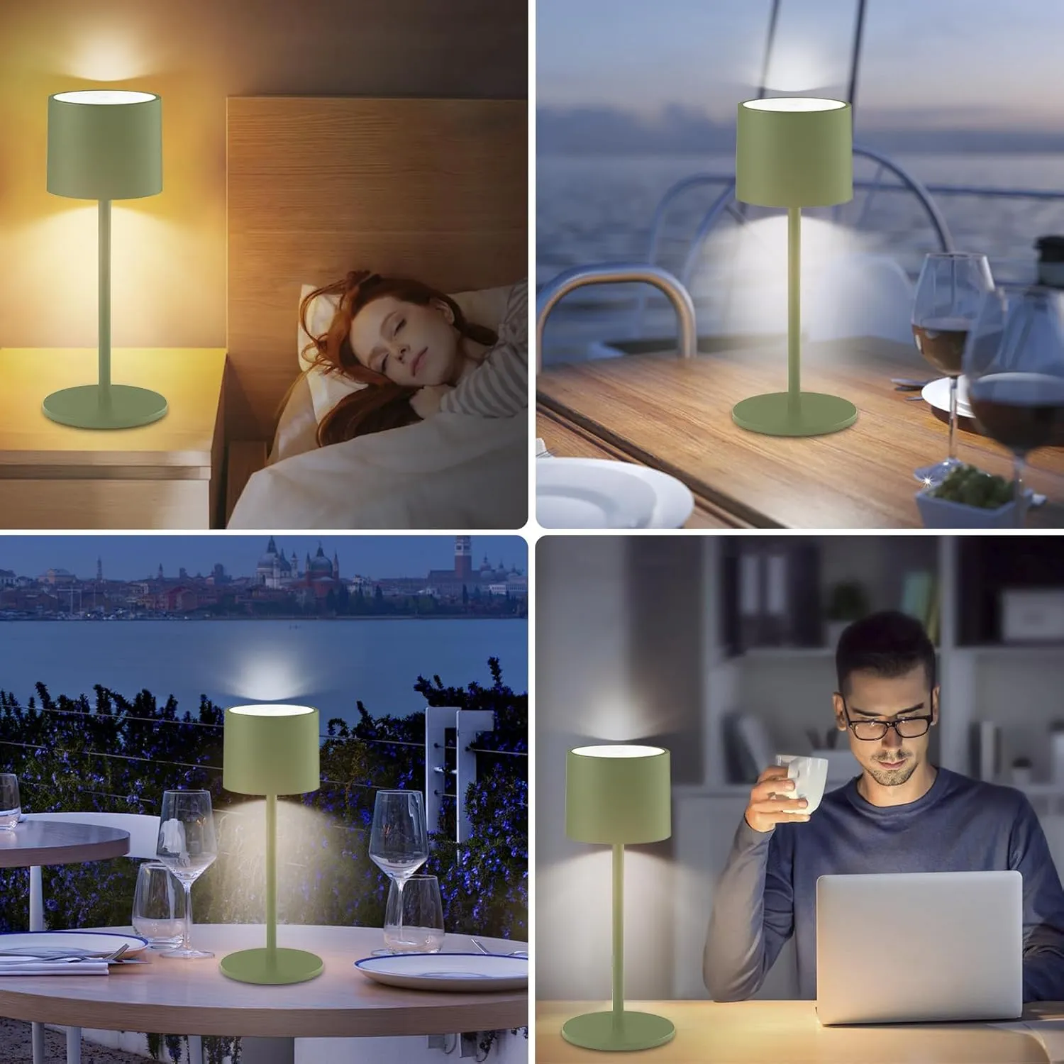 2 Pack Rechargeable Table Lamps, Battery Powered LED Desk Lamp, 3 Color Stepless Dimming Up, Portable Table Light for Bedroom/Couple Dinner/Desk/Cafe/Dining Room/Terrace,Waterproof & Wireless