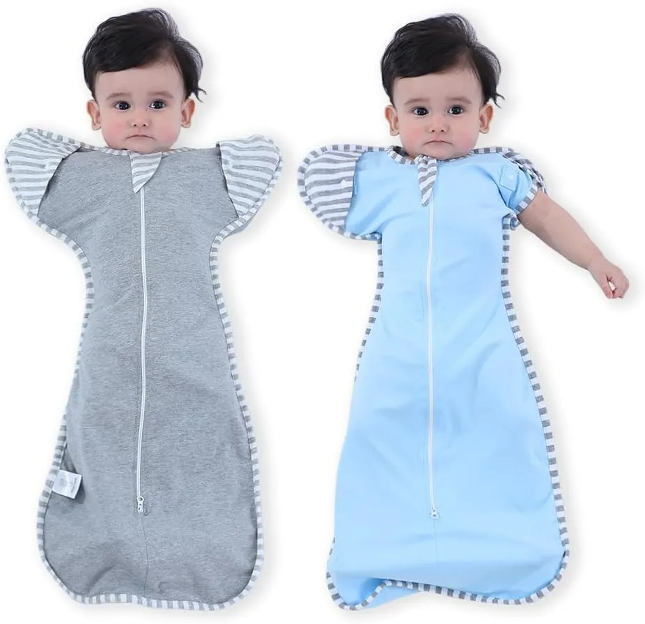 2 Pack Sleeping Blanket Sack with High Sleeve,Transitions to Arms-Free Wearable Sleeping Bag for Baby pacify
