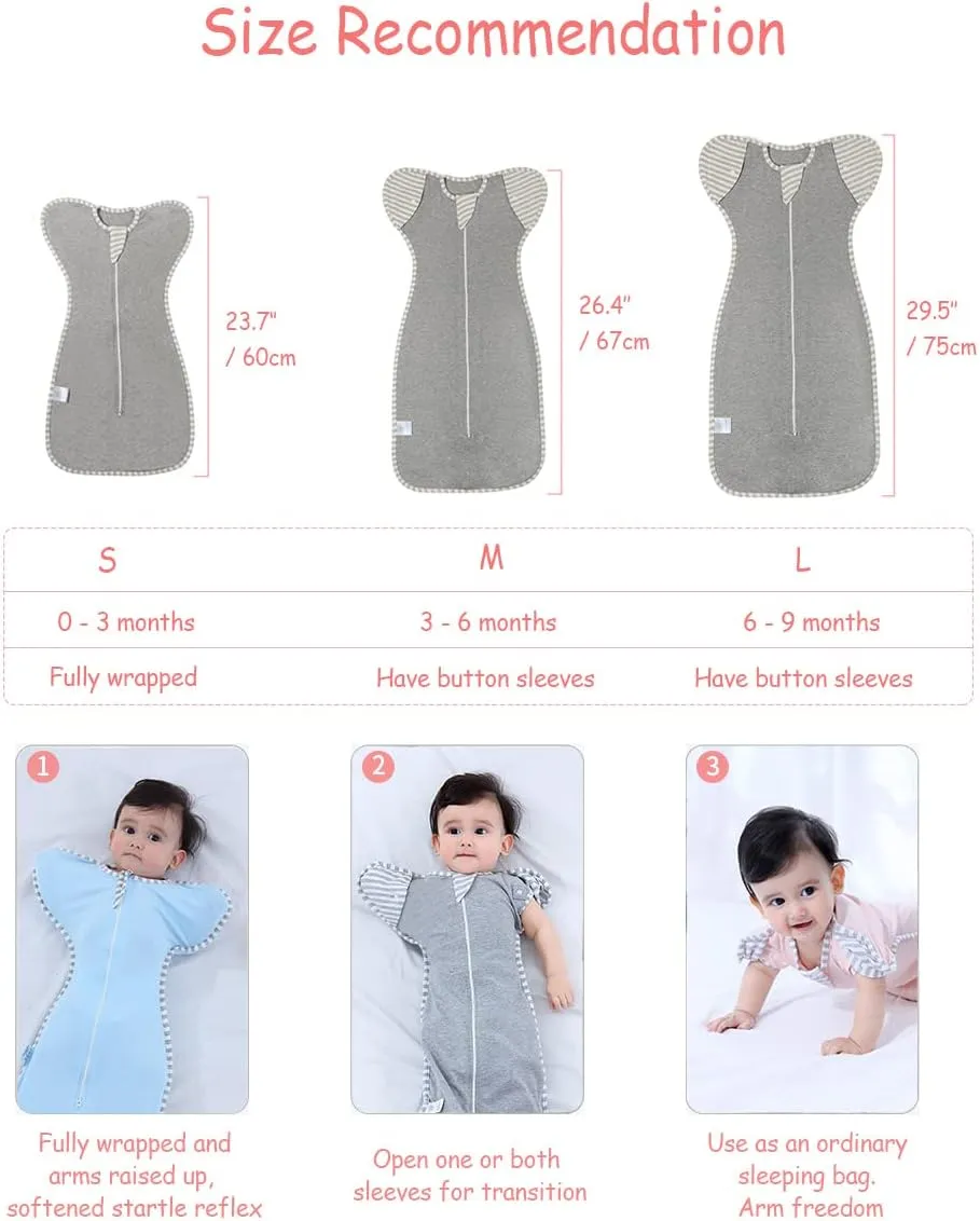 2 Pack Sleeping Blanket Sack with High Sleeve,Transitions to Arms-Free Wearable Sleeping Bag for Baby pacify