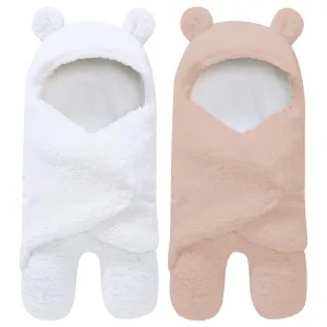 2 Pack Ultra Warm Sherpa Plush Baby Sleeping Swaddle Wrap - Newborn Essentials Must Haves for 0-6 Months - Baby Shower Registry Search Gifts for Boys Girls - Baby Stuff Accessories (Brown and White)
