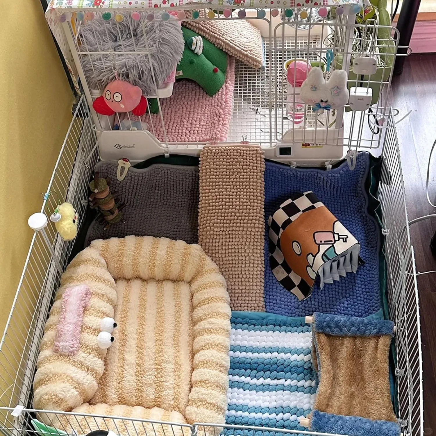 2 Pcs Guinea Pig Fleece Cage Liner, Rabbit Liner Guinea Pig Bedding Reusable Guinea Pig Mat Pads Washable Training Pad Small Animal Sleeping Bed Mat (Blue)