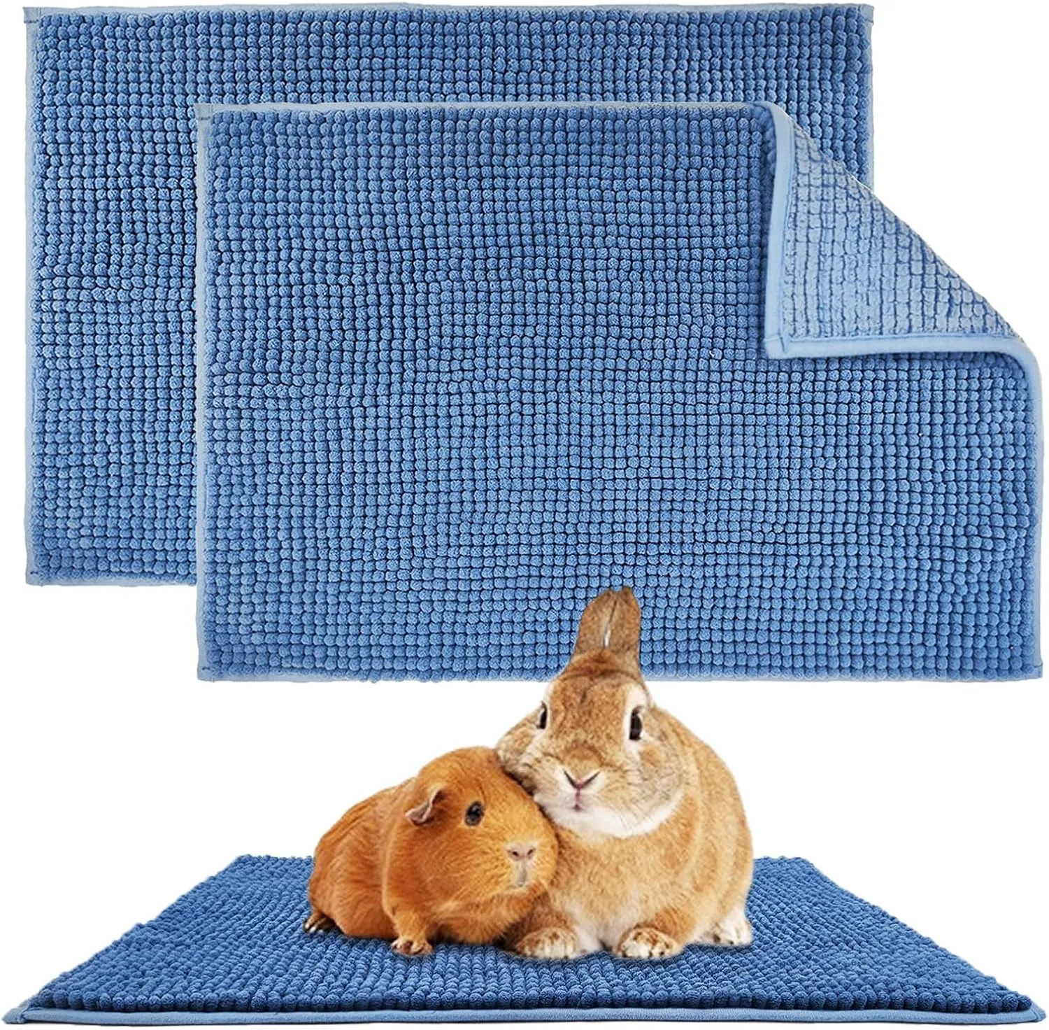 2 Pcs Guinea Pig Fleece Cage Liner, Rabbit Liner Guinea Pig Bedding Reusable Guinea Pig Mat Pads Washable Training Pad Small Animal Sleeping Bed Mat (Blue)