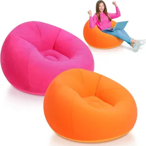 2 Pcs Small Bean Bag Chair Inflatable Chair Blow up Games Chairs Foldable Flocking Inflatable Sofa Portable Inflatable Chair for Living Room Bedroom(Orange, Rose Red)