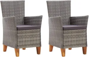 2-Piece Patio Chairs with Cushions, Gray PE Rattan Outdoor Lounge Chairs with Acacia Wood Feet, All-Weather Garden Furniture for Patio, Poolside, Backyard