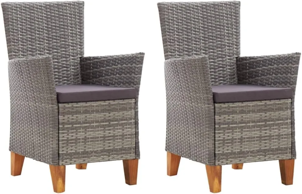 2-Piece Patio Chairs with Cushions, Gray PE Rattan Outdoor Lounge Chairs with Acacia Wood Feet, All-Weather Garden Furniture for Patio, Poolside, Backyard