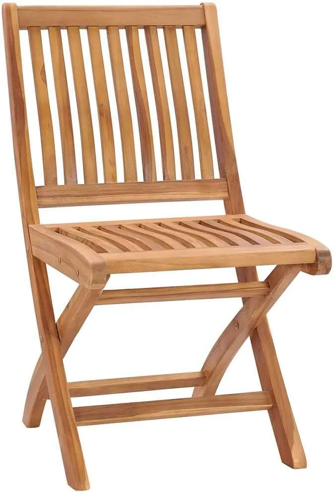 2-Piece Solid Teak Wood Patio Chairs with Gray Cushions, Foldable Outdoor Furniture Set for Poolside Camping Beach Backyard Lounge (No Assembly)