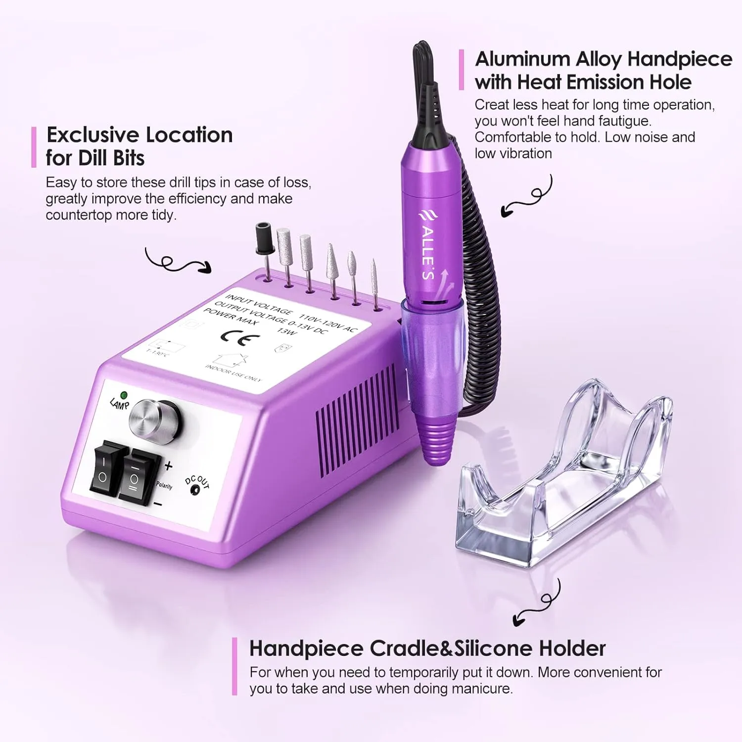 20000 RPM Professional Nail Drill Machine Efile Electric Nail Filer Kit for Finger Toe Nails, Acrylic Gel Dip Nails, Manicure Pedicure Drill with 6Pcs Bits and 106Pcs Sanding Bands, Purple