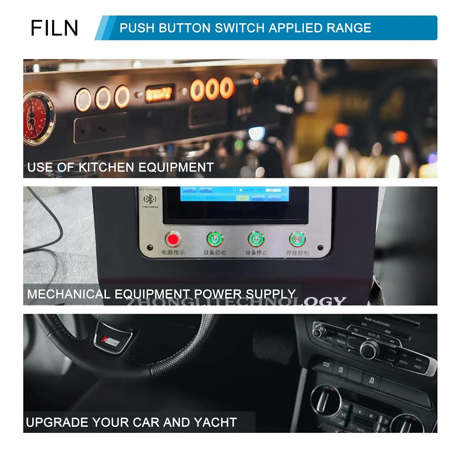 2PCS 19mm (3/4'') Latching Push Button Switch Latching 12V 24V DC On-Off with LED Symbol Head for Mounting Hole 1NO1NC with Wire Socket Plug Black Plated