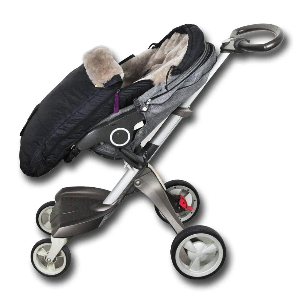3 in 1 Australia Sheepskin Footmuff for All Stroller,Weather Resistant,Height and Temperature Adjustable Stroller Bunting Bag,High Performance Lambskin Bunting Bag for Travel Gear